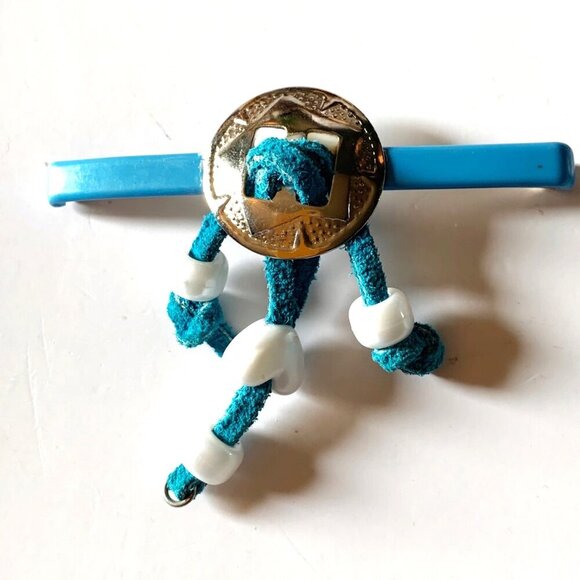 Vintage 80’s Women’s Blue Western Handmade Hair Clips Barrette Set of 2 Unique - Picture 4 of 8